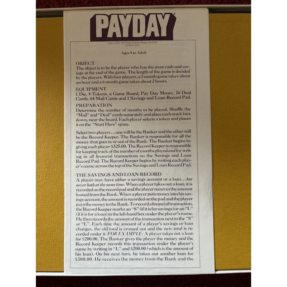 Vintage Payday Board Game Parker Brothers 1970s Complete Classic Family Strategy